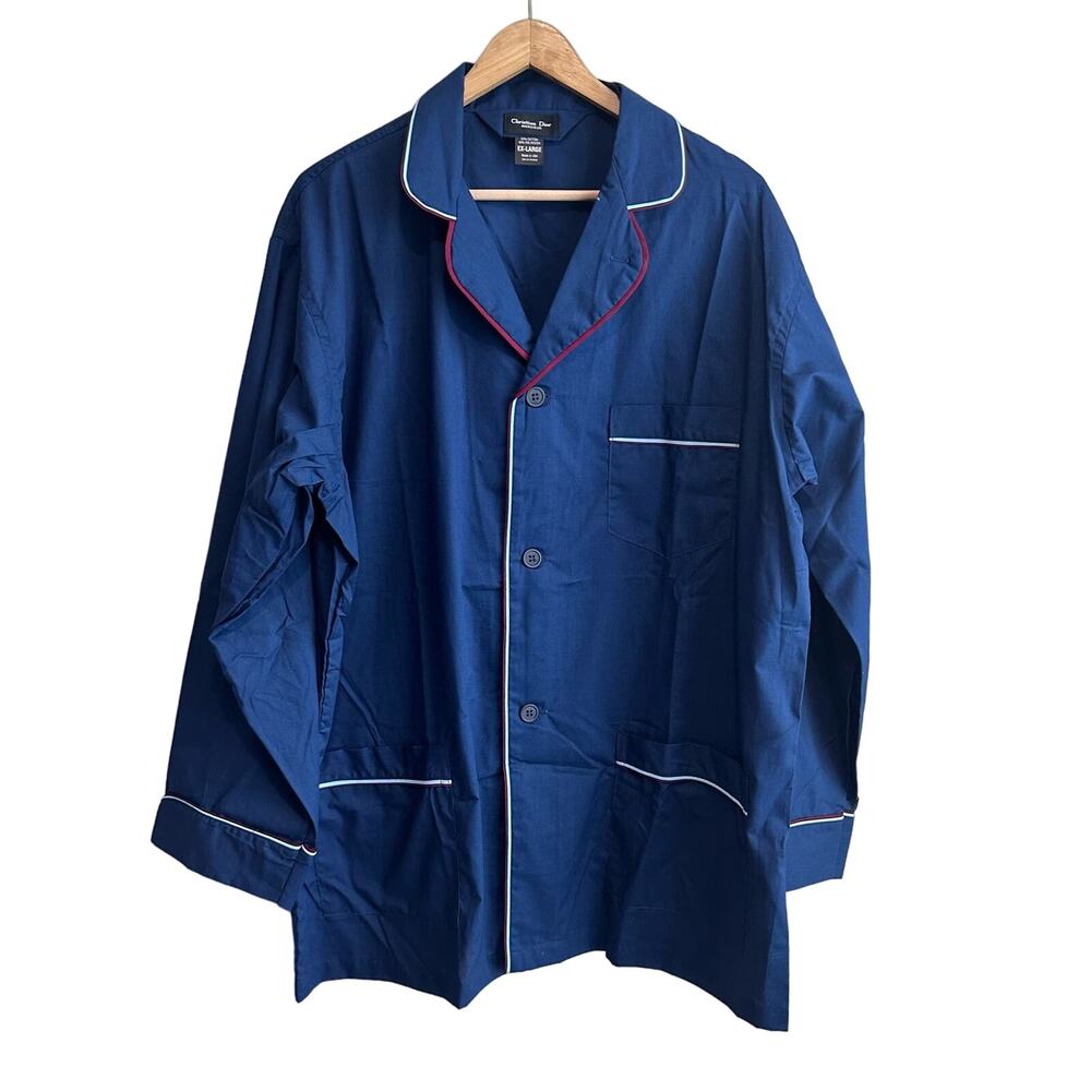 Christian Dior Monsieur Vintage Pajama Lounge Shirt Navy XL
